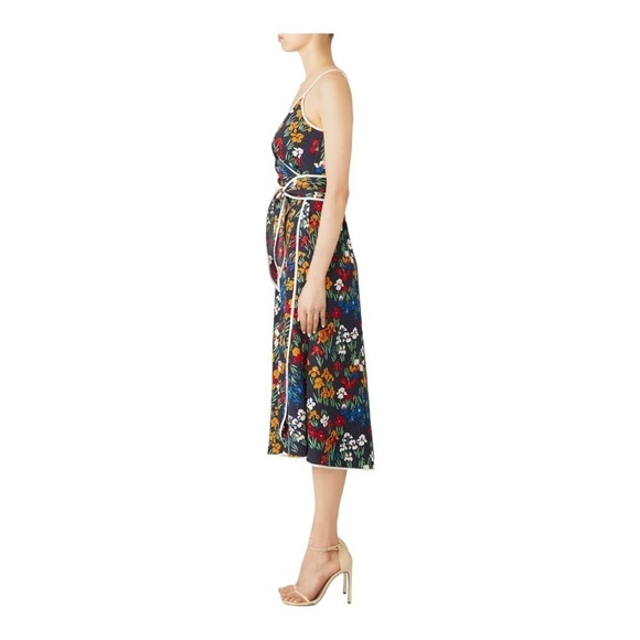 TORY BURCH Navy Blue Floral Grotto Midi Wrap Dress Size 8 - Picture 9 of 15